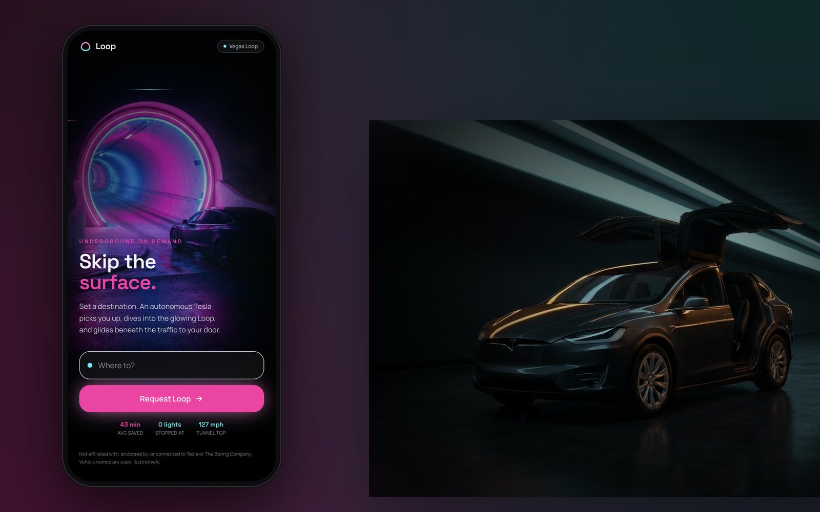 Loop: the ride app beside the autonomous car it dispatches