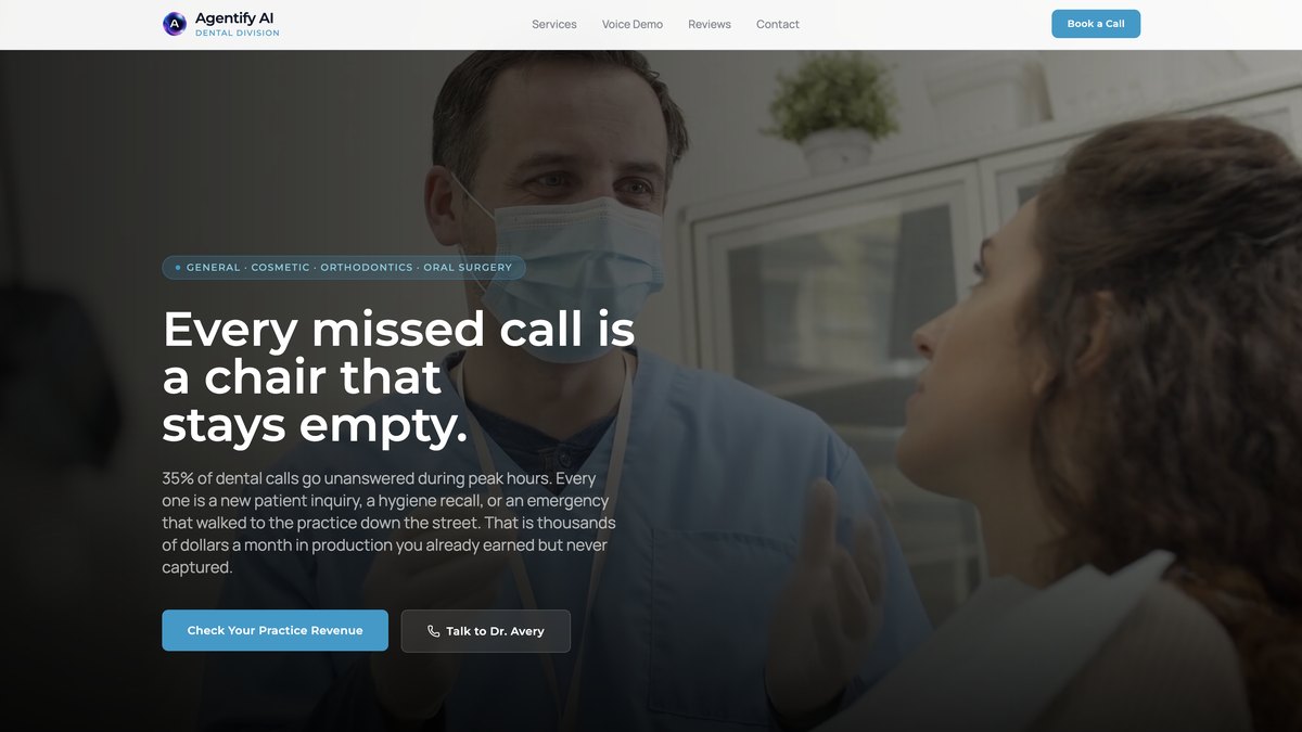 The Dental division of the Agentify AI platform, where voice agent Dr. Avery answers every call