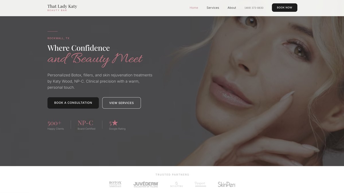 That Lady Katy Beauty Bar: the Agentify AI division template shipped as a live, booked client brand