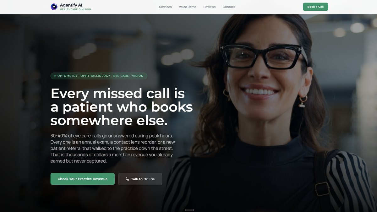 The Optometry division of the Agentify AI platform, where voice agent Dr. Iris answers every call