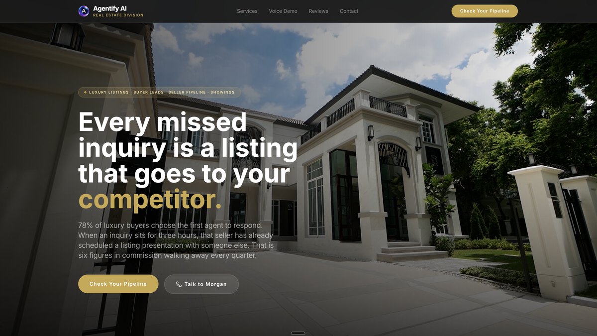 The Real Estate division of the Agentify AI platform, where voice agent Morgan answers every inquiry