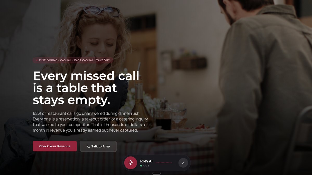 The Restaurant division of the Agentify AI platform, where voice agent Riley answers every call