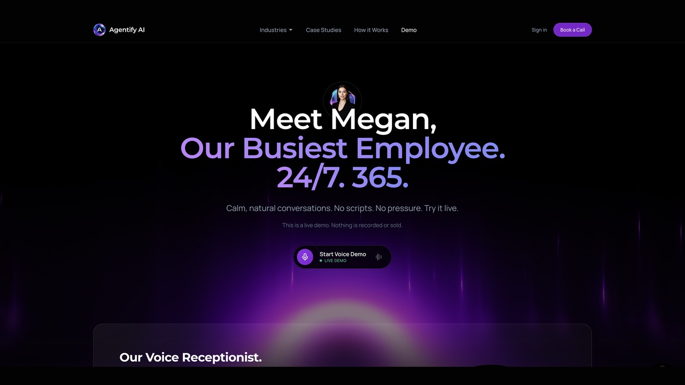 The Agentify AI platform: the weareagentify.ai voice demo page